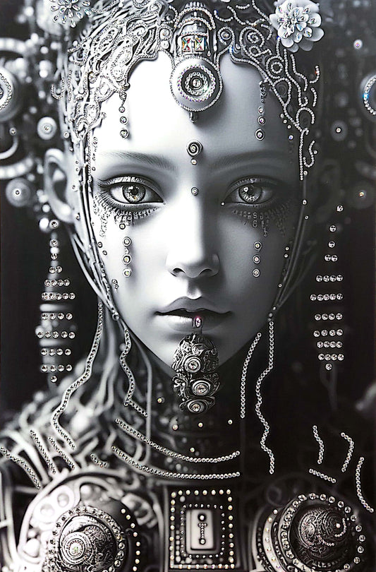 "Angelica" - Robot Princess Black And White Crystalized (Medium Size)