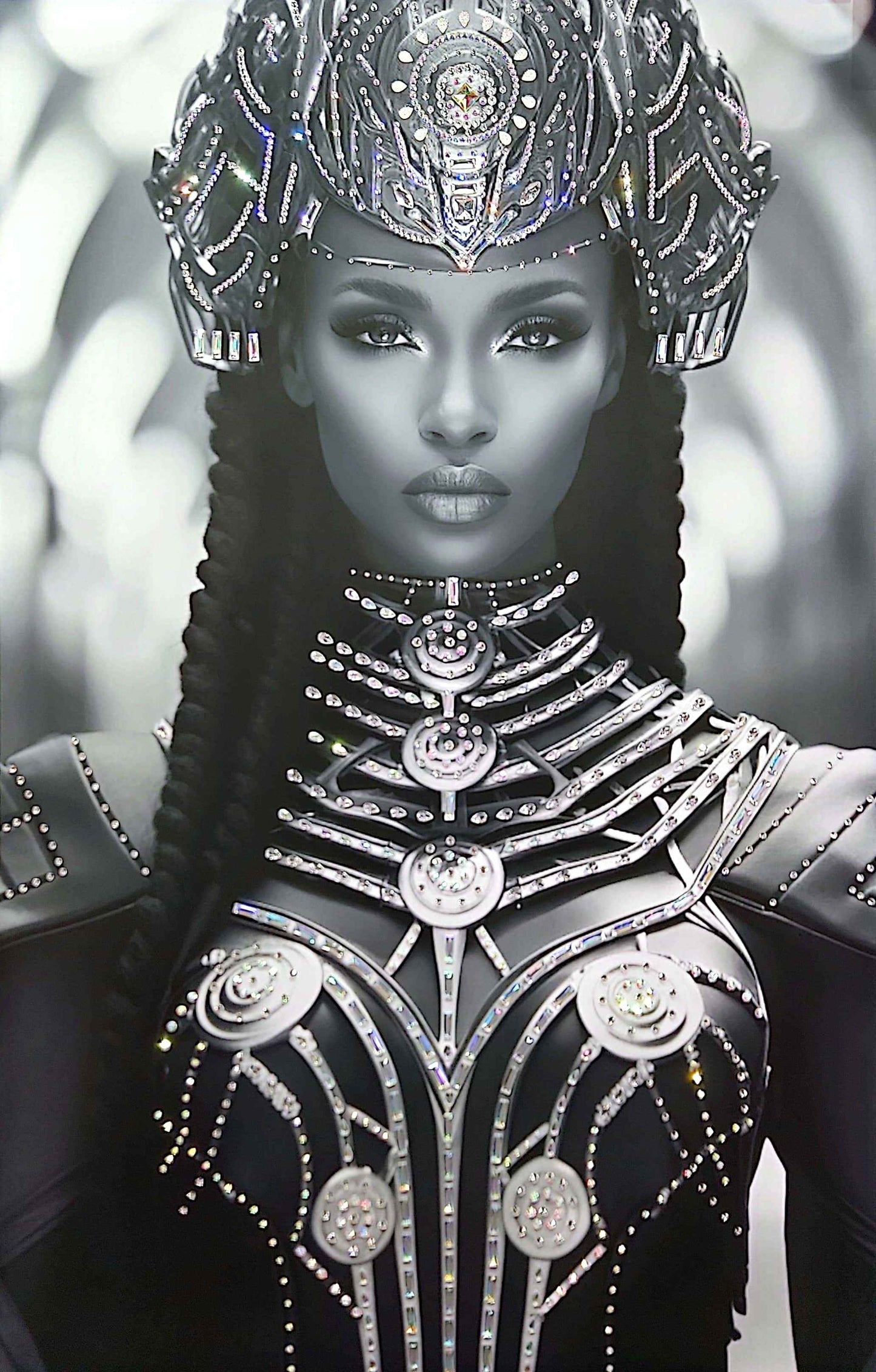 "Ayana" -  African Queen Black And White Crystalized (Large Size)