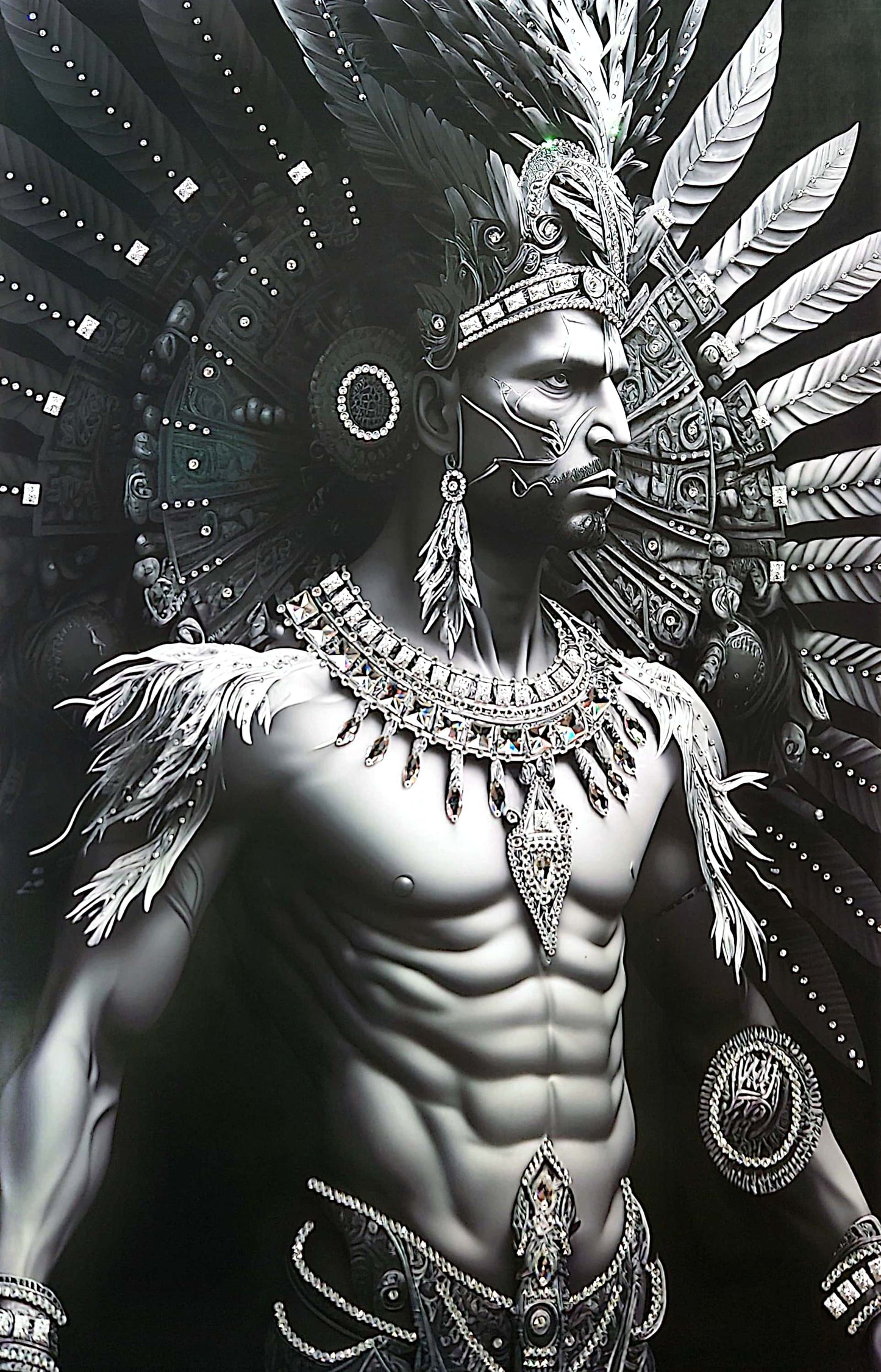 "Chayton" -  Native Warrior Black And White Crystalized (Medium Size)